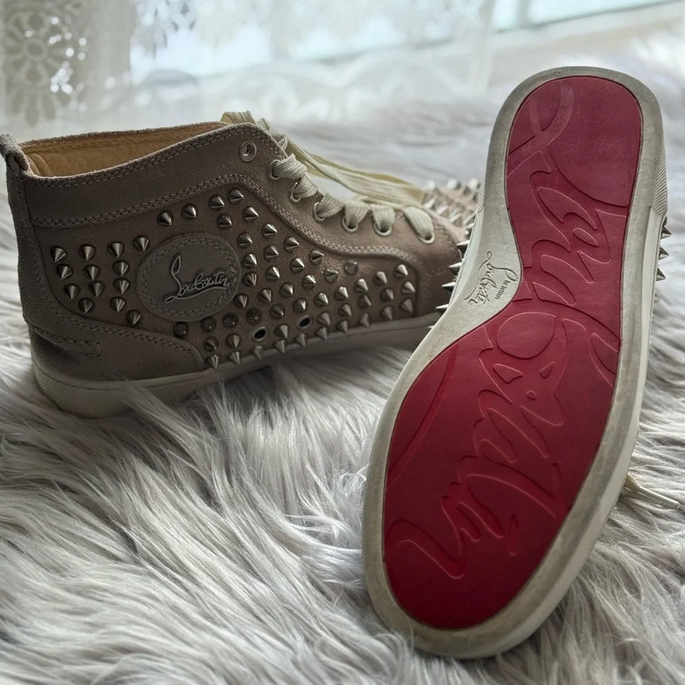 Christian Louboutin Veau Velour Spiked Sneakers - Picture 1 of 12